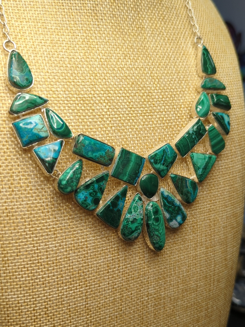 Malachite And Chrysocola Large Natural Stone Statement Necklace - Picture 4 of 12